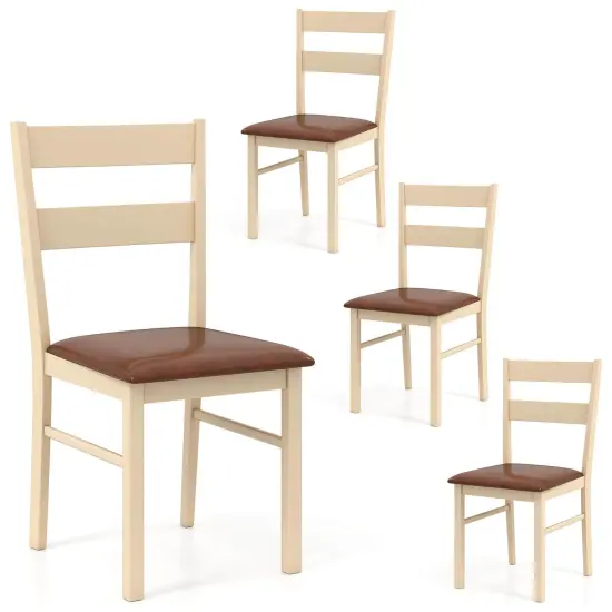 Costway Wooden dining chair set of 2/4 with rubber wood frame padded seat for kitchen {1}