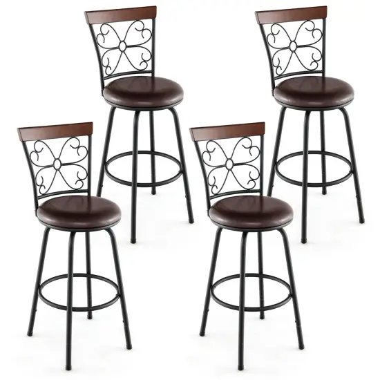 Costway Set of 2 24/30 Inch Adjustable Swivel Barstools Metal Dining Chairs Black&Brown {8}