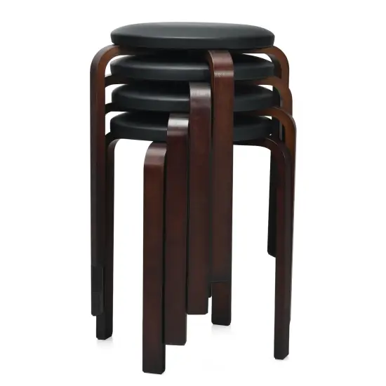 Costway Set of 4 Bentwood Round Stool Stackable Dining Chair w/Padded Seat Beige\Black {1}