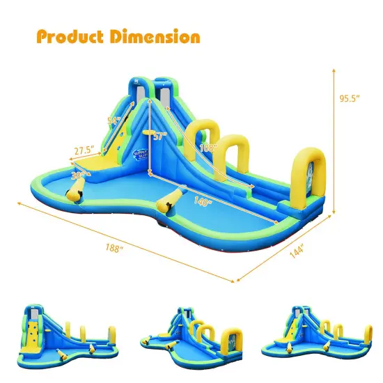 Costway Inflatable Water Slide Kids Bounce House Castle Splash Water Pool {3}