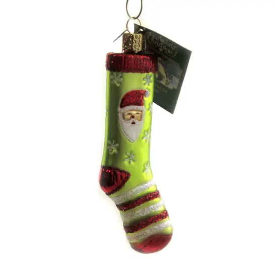 Old World Christmas 4.75 In Christmas Sock Tree Ornament , Ornament Santa Snowflake Green {2}