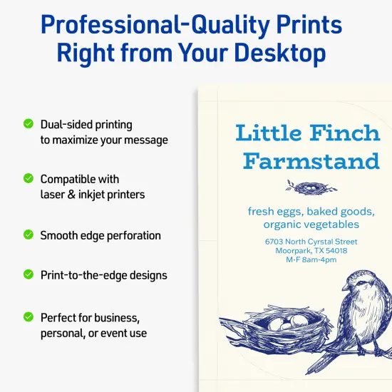 Avery Printable Leaf Flat Cards, 3-1/2" x 5", Matte Ivory Cardstock, Print-to-The-Edge, Laser/Inkjet Printable, 40 Total, Great for Product Branding, Marketing, and More {8}