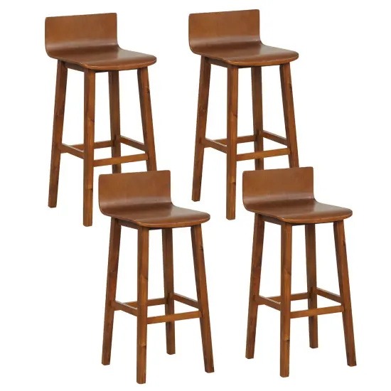 Costway 29" Wood Bar Stools Set of 2/4 with Solid Back & Seat Mid Century Bar Chairs {1}