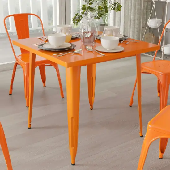 Merrick Lane Nash 31.5" Square Metal Table for Indoor and Outdoor Use Orange {3}