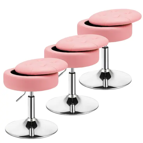 Costway Set of 3 Adjustable&nbsp;Vanity Stool 360&deg; Swivel Storage Makeup Chair withTray White/Black/Pink {8}