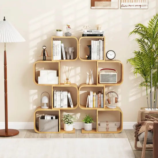 Costway 1/2 PCS 4-Tier S-Shaped Bookcase with 4 Open Cubes Geometric Corner Display Shelf {2}