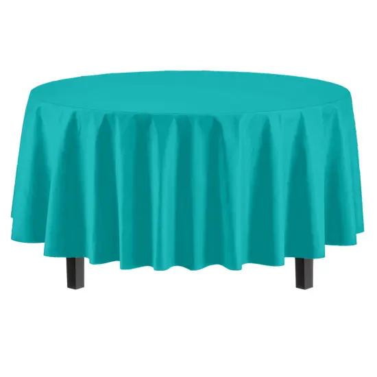 Exquisite Disposable Round Plastic Tablecloths &ndash; 6 Pack 84" Disposable Table Cloths &ndash; Indoor/Outdoor Party Tablecloth &ndash; Round Plastic Table Cover for Events & Party Supplies Aqua {5}