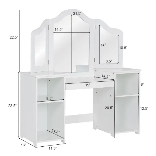 Costway Vanity Table Set Makeup Dressing Kids Girls Study Table Tri Folding MirrorWhitePink {3}