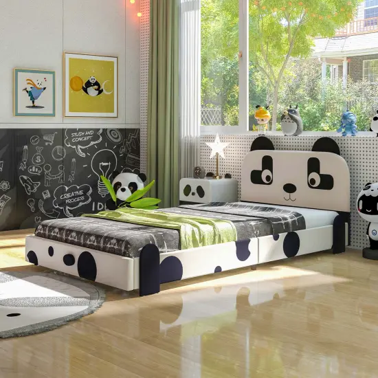Costway Twin Size Kids Bed Toddler Upholstered Low Profile Bed Frame with Panda Headboard {3}
