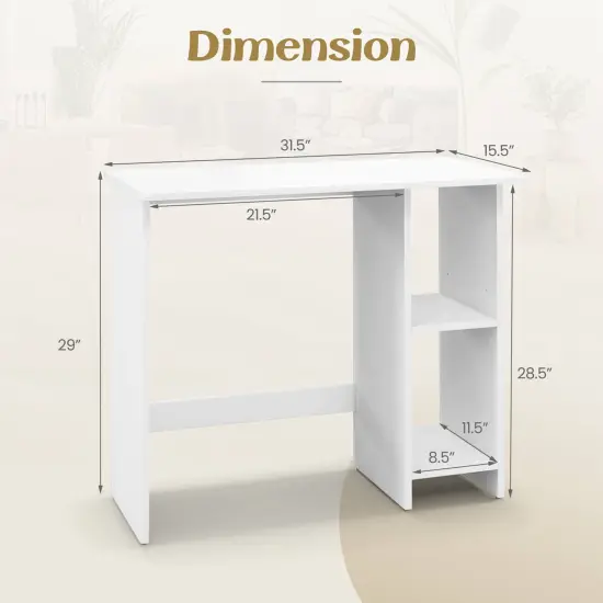 Costway Small Computer Desk with Storage Modern Writing Desk with Adjustable Shelf White/Black {3}