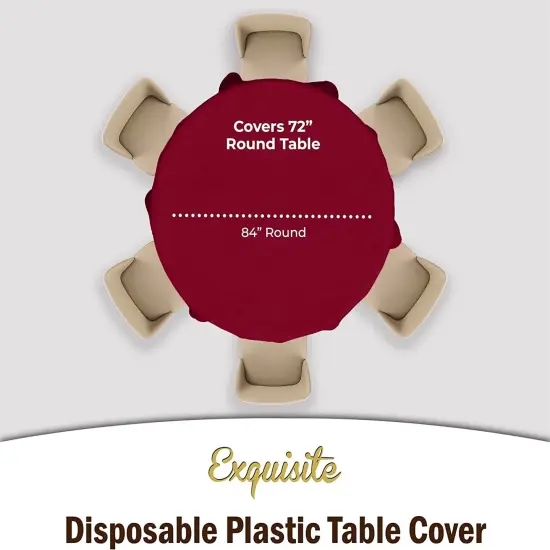 Exquisite Disposable Round Plastic Tablecloths &ndash; 12 Pack 84" Disposable Table Cloths &ndash; Indoor/Outdoor Party Tablecloth &ndash; Round Plastic Table Cover for Events & Party Supplies Burgundy {4}