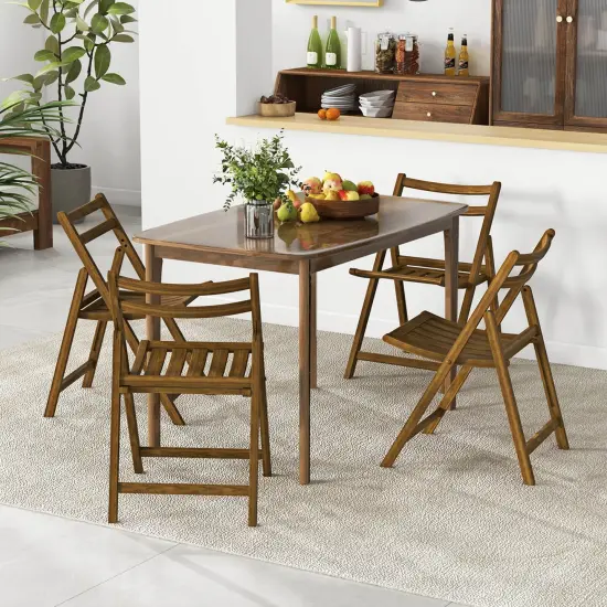 Costway Folding Dining Chair Set of 2/4 with Rubber Wood Frame Slatted Seat Curved Backrest {2}