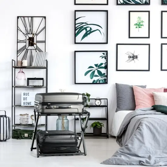 Costway Folding Luggage Rack with Shelf Travel Suitcase Shoe Storage Holder Wood Stand {3}