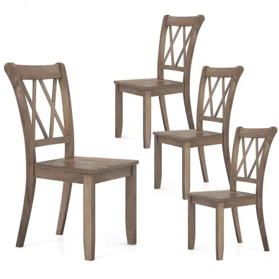 Costway Wooden Dining Chairs Set of 2/4 with Ergonomic Seat Rubber Wood Frame & High Backrest {1}
