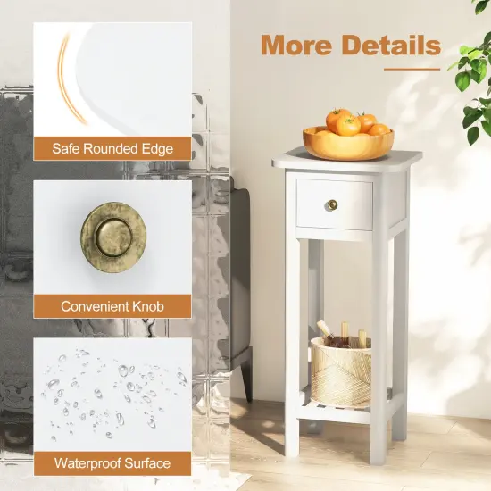 Costway 2 Tier End Bedside Sofa Side Table with Drawer Shelf Acacia Wood Nightstand {6}