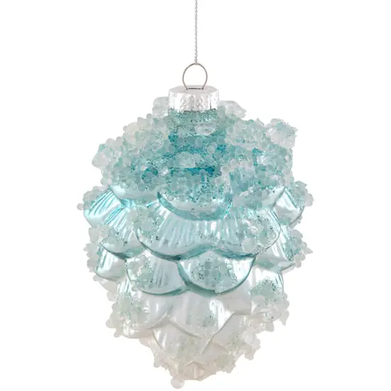 Northlight Icy Pine Cone Glass Christmas Ornament - 4.75" - Blue and White {6}