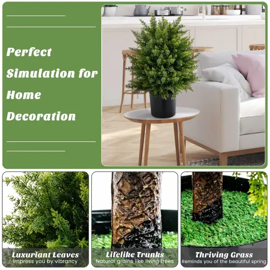 Costway 22'' Artificial Cedar Topiary Ball Tree 2-Pack Faux Shrub Bush Trees for Decor {4}