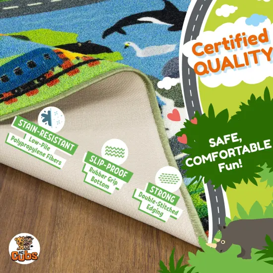 KC Cubs: Educational Rug: Animal Safari Road Map - 3x5' Playmat - Interactive Toy Car Route, Activity Area Carpet, Bedroom-Classroom, Baby-Toddler-Kid {5}