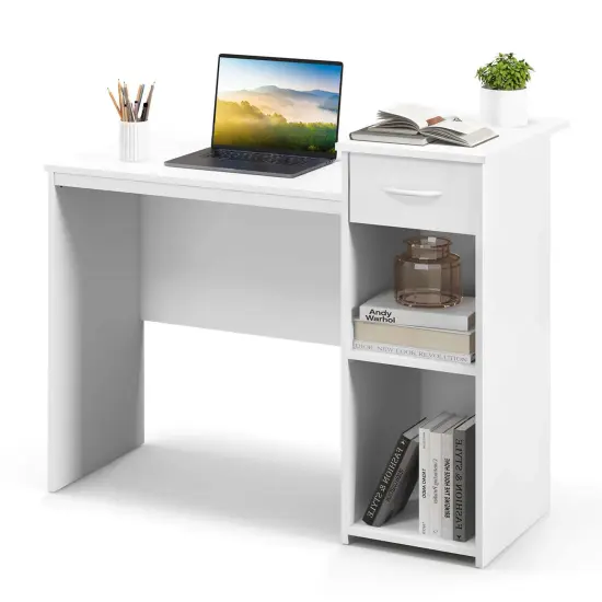 Costway Computer Desk with Drawer Modern Laptop PC Desk with Adjustable Shelf & Cable Hole {1}