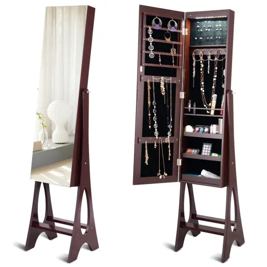 Costway LED Jewelry Cabinet Organizer Bevel Edge Mirrored Standing {7}