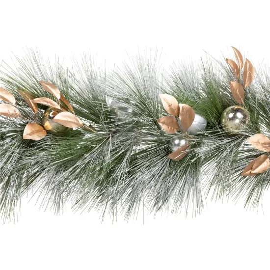 Northlight Flocked Pine and Ornaments Artificial Christmas Garland - 10' x15" - Unlit Silver {6}