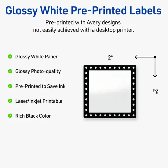 Avery Printable Square Labels, Black and White Polka Dots, 2" x 2", Glossy White Square Labels, Permanent, Laser/Inkjet, 120ct, Great for Product Labels {2}