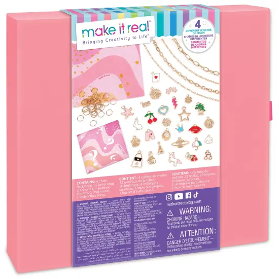 Make It Real: Handful of Charm - 70 pc DIY Jewelry Set, 4 Chain Lengths, Design & Create, Charm Necklace & Bracelet Craft Kit, Girls & Kids Age 8+ {3}