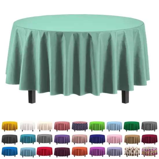 Exquisite Disposable Round Plastic Tablecloths &ndash; 12 Pack 84" Disposable Table Cloths &ndash; Indoor/Outdoor Party Tablecloth &ndash; Round Plastic Table Cover for Events & Party Supplies Mint {4}