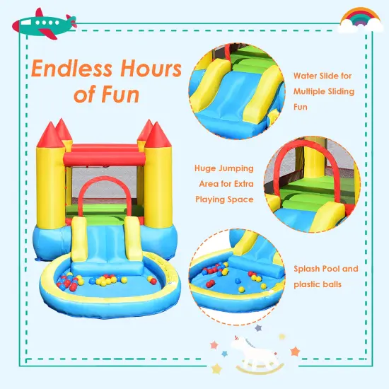 Costway Inflatable Bounce House Kids Slide Jumping Castle Pool with Balls & Bag {6}