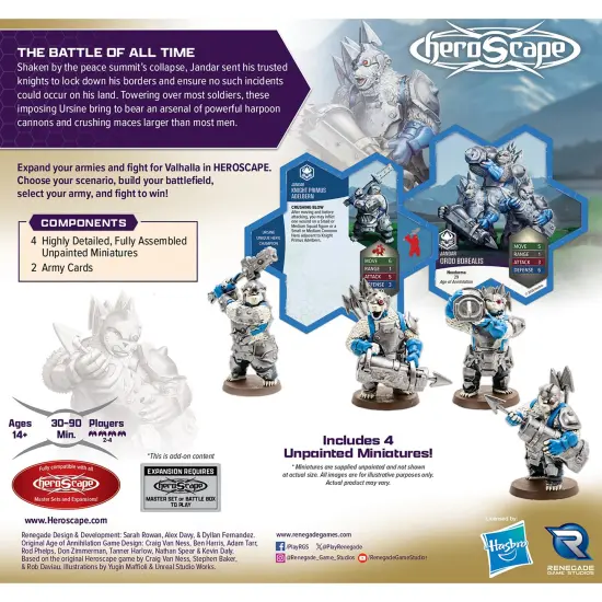 Renegade Games: Heroscape: Rising Tide &ndash; Knight Primus Adelbern & Ordo Borealis Army Expansion - 2 Fully Assembled Unpainted Miniatures & 2 Army Cards {3}