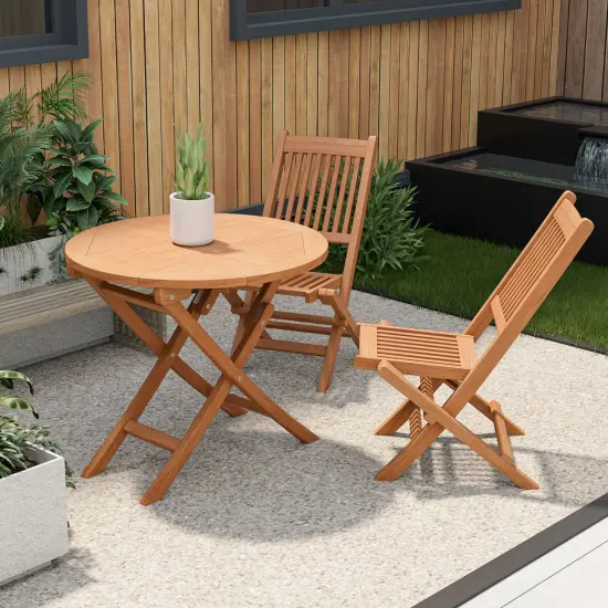 Costway 31.5'' Patio Round Folding Dining Table Solid Indonesia Teak Wood Natural Outdoor Portable {4}