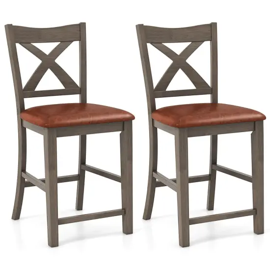 Costway 2/4 PCS 24" Counter Height Stools Bar Stools with Faux Leather Upholstered Seat {1}
