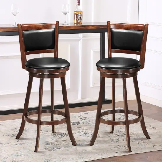 Costway Set of 2 29'' Swivel Bar Height Stool Wood Dining Chair Upholstered Seat Panel Back Espresso {5}