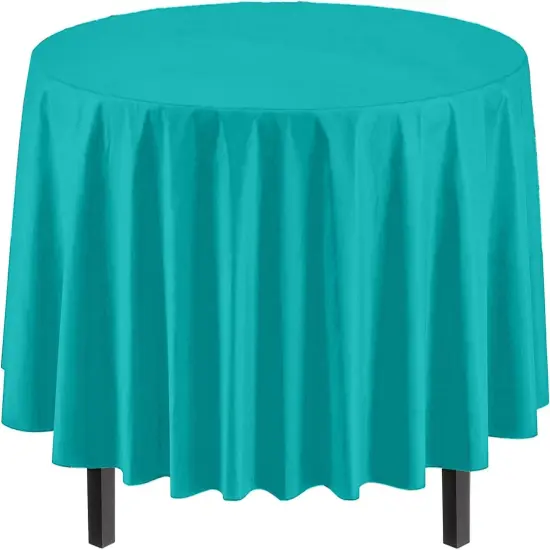 Exquisite Disposable Round Plastic Tablecloths &ndash; 12 Pack 84" Disposable Table Cloths &ndash; Indoor/Outdoor Party Tablecloth &ndash; Round Plastic Table Cover for Events & Party Supplies Aqua {4}