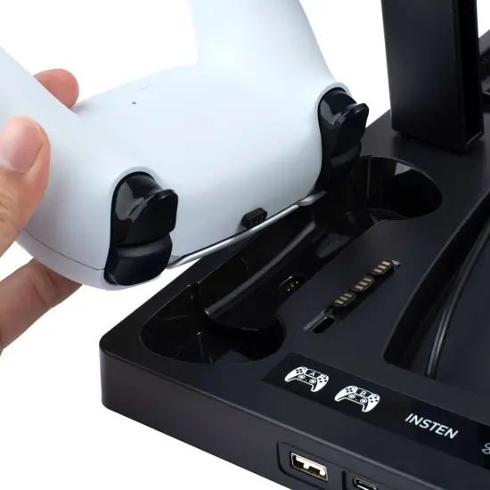 For PS5 Stand and Cooling Station with Dual Controller Charging Dock Charger, Cooling Fan, Headphone Holder, Video Game Storage, USB Hub Black {7}