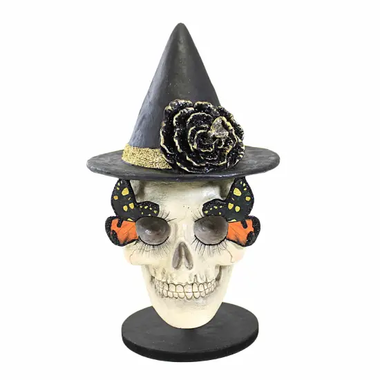 Bethany Lowe 11.5 Inch Moth Skull Halloween Figurine , Lightweight Halloween Decor Halloween Butterfly Witches Hat Multicolored {1}
