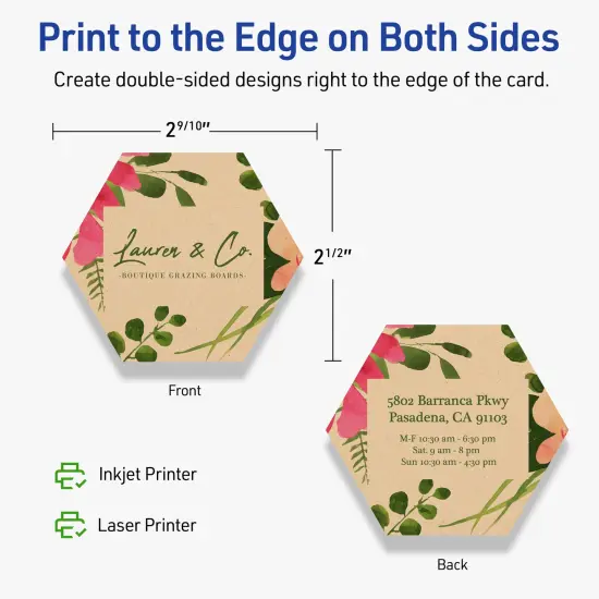 Avery Printable Hexagon Business Cards, Sure Feed Technology, 2-1/2" x 2-9/10", Matte Kraft Brown Cardstock, Print-to-The-Edge, Laser/Inkjet Printable, 60 Total {12}