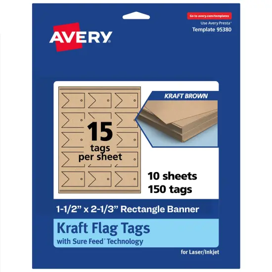 Avery Printable Banner Rectangle Flag Tags, Sure Feed Technology, 1-1/2" x 2-1/3", Matte Kraft Brown Cardstock, Print-to-The-Edge, Laser/Inkjet Printable, 150 Total {7}