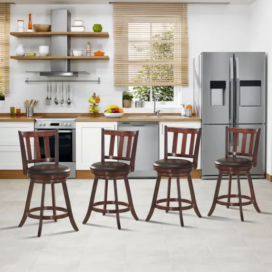 Costway Set of 4 25'' Swivel Bar stool Leather Padded Dining Kitchen Pub Bistro Chair {4}