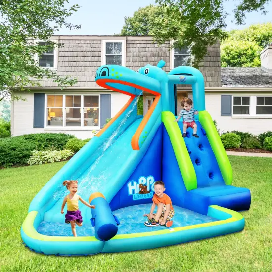 Costway Inflatable Kids Hippo Bounce House Slide Climbing Wall Splash Pool w/740W Blower {4}