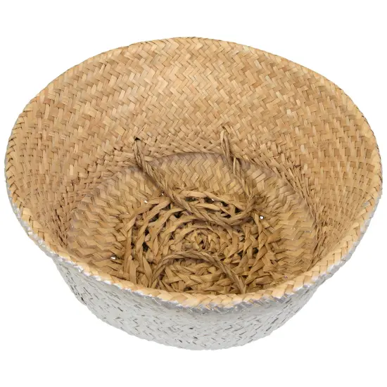 Northlight Seagrass Belly Wicker Basket with Handles - 13" - Silver and Beige {5}
