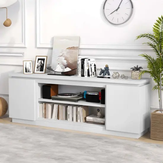 Costway Fireplace TV Stand for TVs up to 80" with Electric Fireplace 3 Adjustable Shelves Black/White {5}