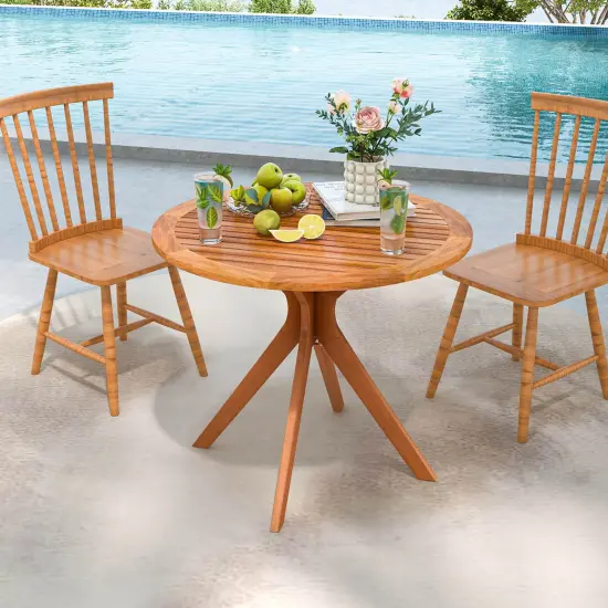 Costway 35.5 Inch Patio Wood Dining Table with Slatted Tabletop & Curved Legs for Backyard {2}