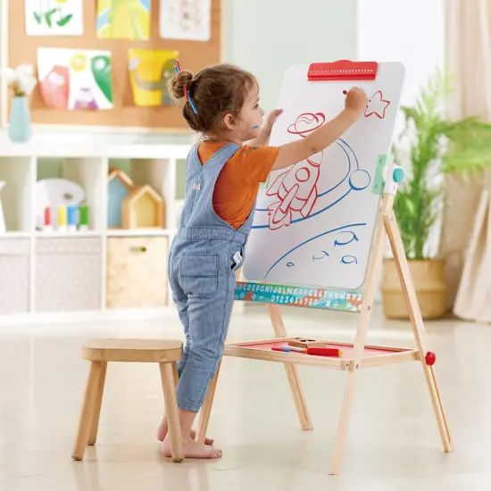 Hape Standing Flip Flat Easel - Double-Sided - Chalk Blackboard &Marker Whiteboard, 4 Chalks, 2 Marker Pens & Board Rubber, Toddler & Kids, Ages 3+ {5}