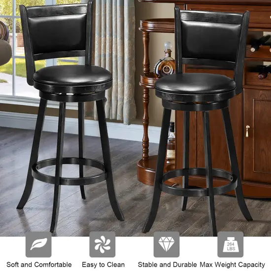 Costway Set of 2 29'' Swivel Bar Height Stool Wood Dining Chair Barstool Black {5}