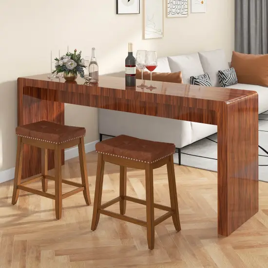 Costway Saddle Bar Stools Set of 2/4 with PU Leather Seat Solid Rubber Wood Frame Footrest {11}