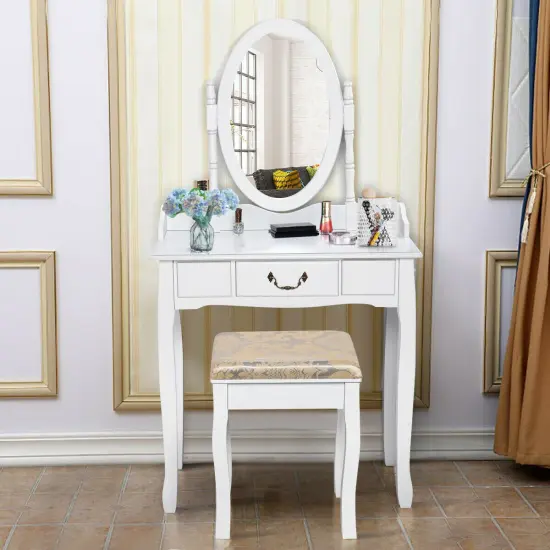 Costway Vanity Table Jewelry Makeup Desk Bench Dresser Stool {3}