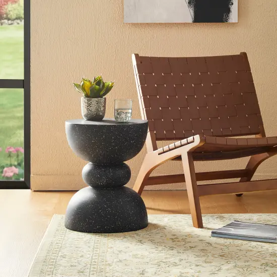 Set of 2 17.25"H Multi-functional MGO Faux Terrazzo Garden Stool or Planter Stand or Accent Table Black {9}