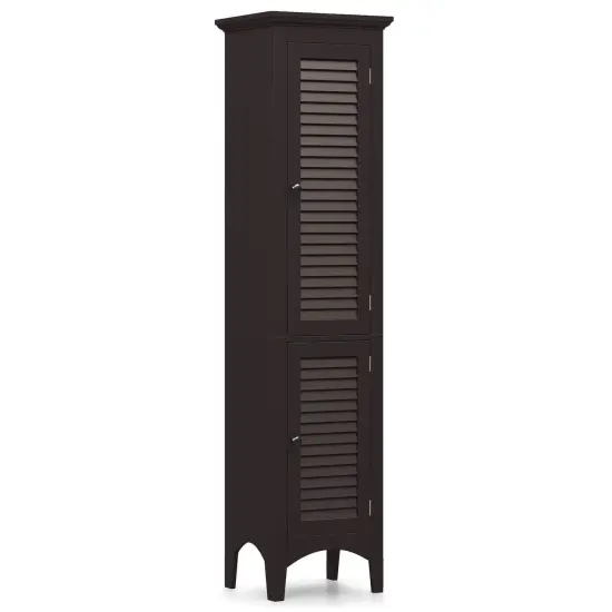 Costway Tall Bathroom Floor Cabinet Narrow Linen Tower with 2 Doors & Adjustable Shelf Black/Coffee/Grey {1}