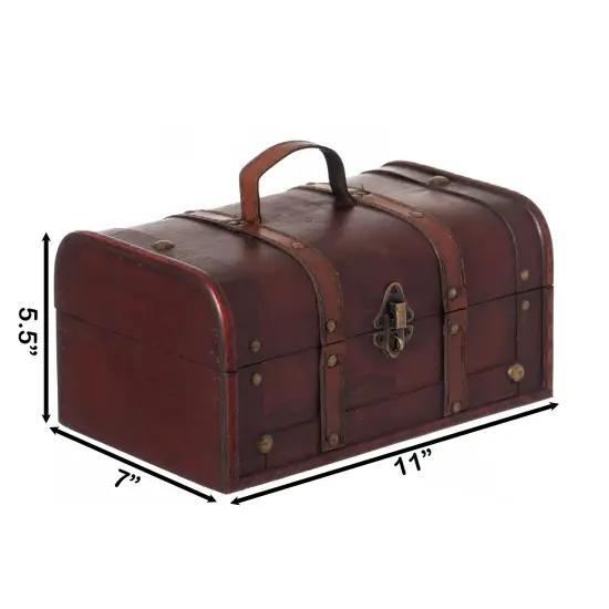 Decorative Vintage Wood Treasure box - Wooden Trunk Chest with Handle {4}